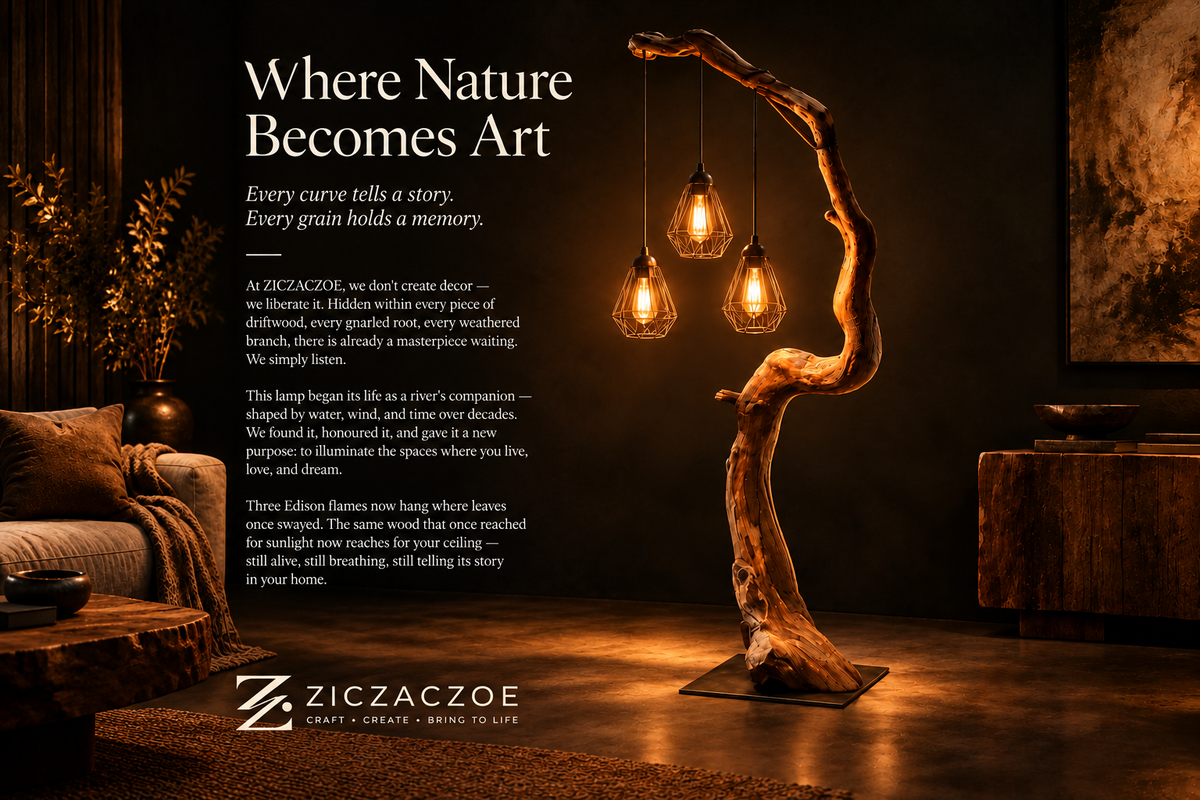 ZICZACZOE Brand Story on Driftwood Lamp